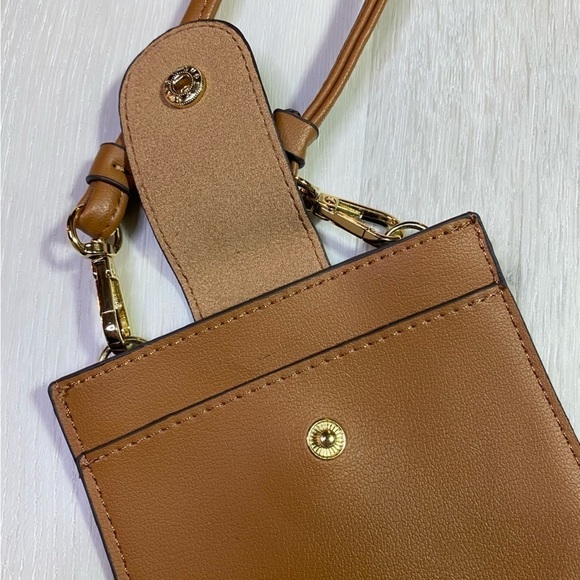 Nanette Lepore Crossbody Pouch, Brown Leather with Gold Printed Logo - Picture 5 of 7